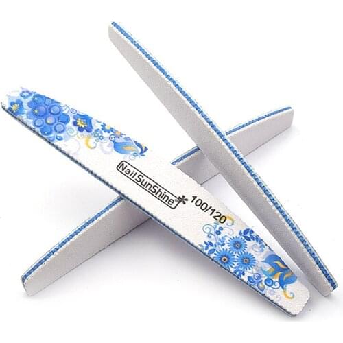 10Pcs Nail File 100/120 Grit Professional Portable Washable Manicure Pedicure UV Gel Banana Acrylic Curve Moon Makeup Tools