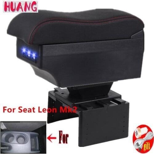For Seat Leon Mk2 Armrest Box For Seat Leon Mk2 car Center Console Storage armrest Box modification accessories with USB LED