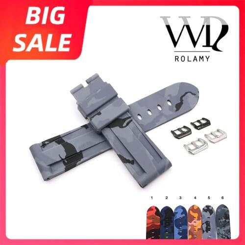 Rolamy 22 24mm Top Quality Luxury Camo Waterproof Silicone Rubber Replacement Wrist Watch Band Loops Strap For Panerai Luminor