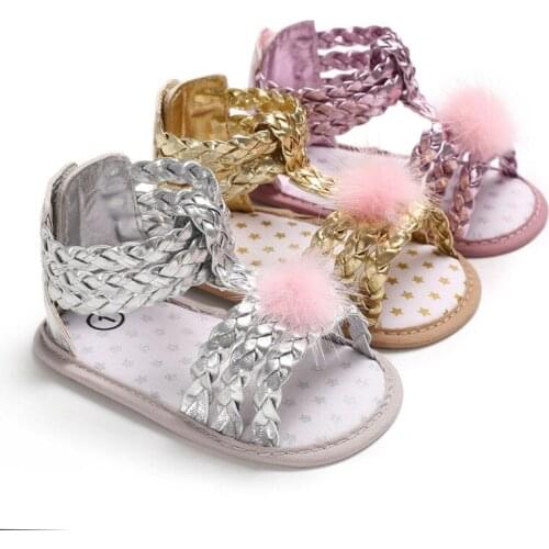 Newborn Baby Girl Soft Sole Sandlas Shoes Leather Solid Hook Flat With Heel Infant Toddler Summer Sandals 0-18 Months