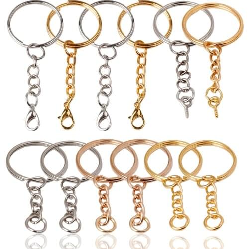 SAUVOO 10pcs/lot 25mm Screw Eye Pin Key Chains With Open Jump Ring Chain Extender Eye Pins Split Keyring Jewelry Making Findings