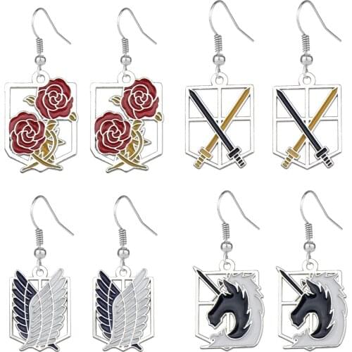 Animated cartoon Attack on Titan Wings Of Liberty Earring Cosplay Feather Metal Jewelry High quality Fashion Eardrop