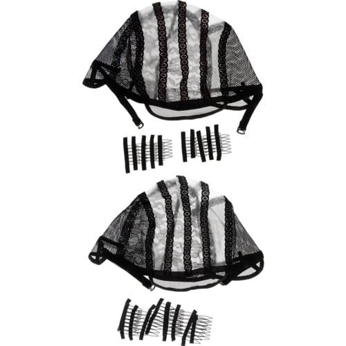 2 Pieces Full Wig Mesh Lace Cap Adjustable Strap Breathable Stretch Mesh Wig Cap +20x Wig Clips Hair Clips for Wig Cap
