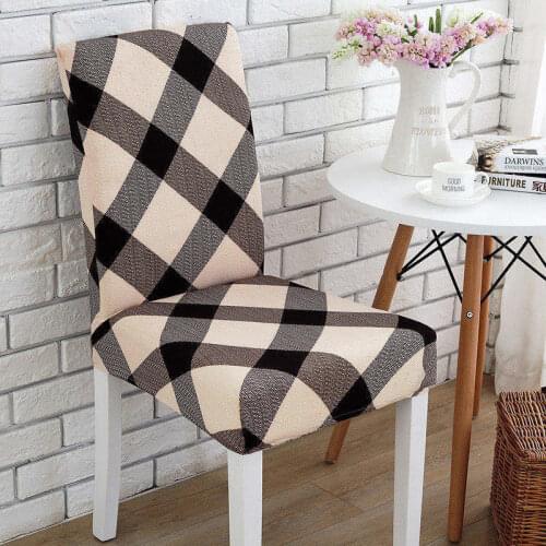 Modern Simple Grid Print Kitchen Seat Covers Stretch Removable Dining Chair Covers Spandex 1pcs Slipcover Seat Case Funda Silla