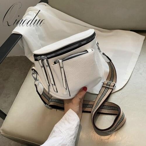 Qiaoduo Bag Women Fashion Crossbody Bag Pu Leather Soft Messenger Bags Ladies Zipper Wide Shoulder Strap Mini Retro Female Bag