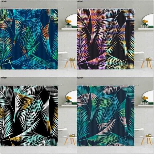 Tropical Green Plant Leaf Shower Curtain Creative Colorful Leaves Bathroom Supplies Bath Screen With Hooks Fabric Curtains Decor