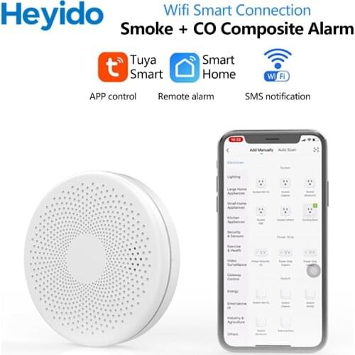 Smart Smoke Alarm Carbon Monoxide Sensor Mobile Phone Remote Prompt Support Tuya App, Smart Life App