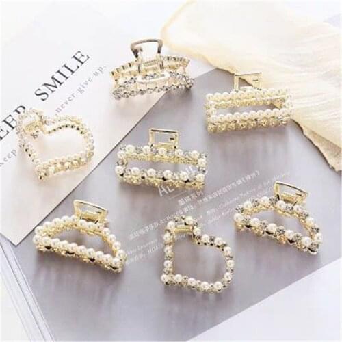 Hair Claw Clip Clamp For Women Girl Rhinestone Pearl Geometric Alloy Korean Handmade Fashion Head Accessories Mujer Wholesale