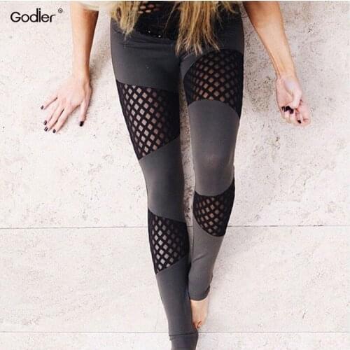 Godier Women Net Yarn Splicing New Fitness Pencil Pants And Fitne Leggings For Female Sweatpants Trousers Punk Leggings Jc0047