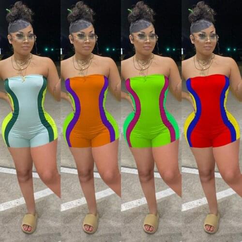 2021 Summer New Womens Digital Print Striped Wrapped Chest Sleeveless Fashion Sexy Jumpsuit