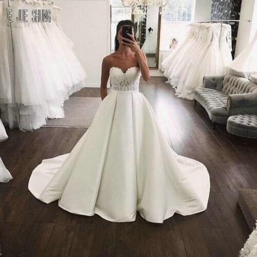 E JUE SHUNG Womens Sexy Wedding Dresses Sweetheart Neck Simple A Line Bridal Gowns Robe De Mariee