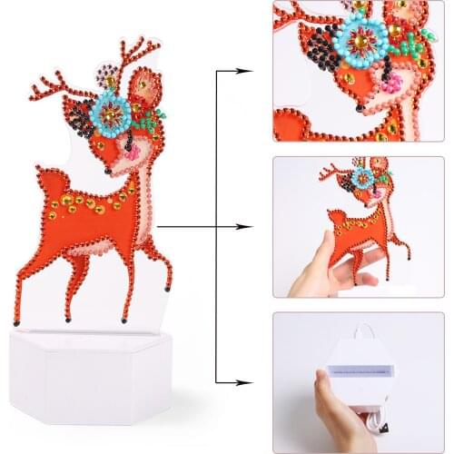 ZOOYA DIY Diamond Painting Led Light Lamp Special Shaped Sika Deer Diamond Mosaic Cross Stitch Embroidery Diamond Art Home Gift
