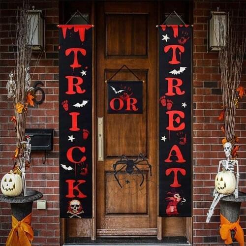 1set Halloween Decoration Couplet Banners Porch Sign Door Hanging Banner Ornament Trick Or Treat Party Indoor Outdoor Home Decor