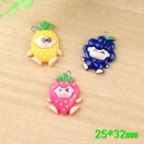 10pcs 25*32mm DIY resin fruit charms pineapple strawberry Blueberry kawaii flatback cabochon resin craft jewelry making ornament
