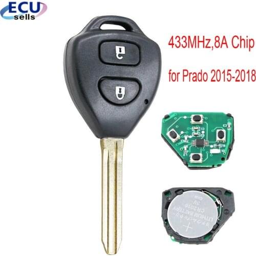 2 Buttons Remote Key 433MHz,8A Chip inside for Toyota Prado 2015-2018