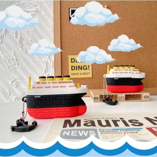 3D Cartoon luxury Titanic RMS cruise Boat Model For AirPods 1 2 Pro Charging Soft silicon Cover Wireless Bluetooth Earphone Case