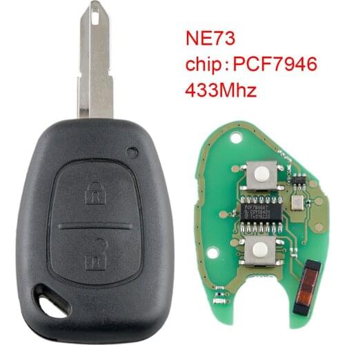 433MHz 2Buttons Flip Car Remote Key Fob with ID46/7946 Chip and Uncut Blade Fit for Movano/KANGOO/Vivaro//Renault/Traffic/Nissan