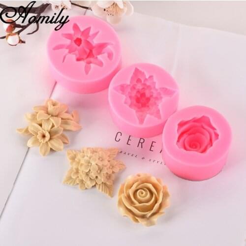Aomily Lily Lilac Rose Shaped 3D Silicon Chocolate Jelly Candy Cake Bakeware Mold Pastry Bar Ice Block Soap Mould Baking Tools