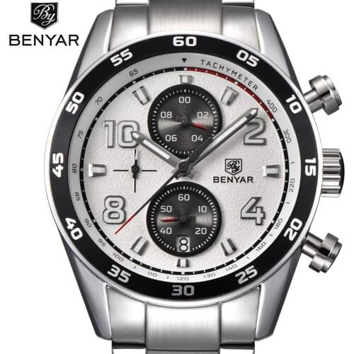 New BENYAR Luxury Famous Brand Men Watches Mens Fashion Casual Steel band watch Military Quartz Sport Watch Clocks Wristwatch