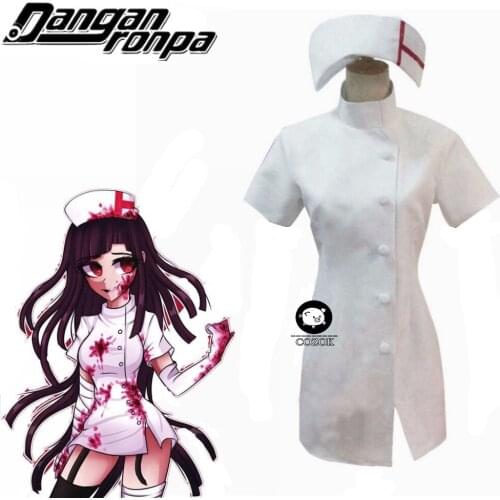 Danganronpa 3 Side Despair Mikan Tsumiki White Nurse Cosplay Costume +bandage Custom Mad + HAT