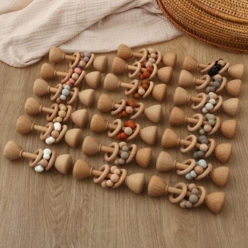 Baby Teether Rattle Montessori Activity Baby Toy Wooden Blank Ring Teething Toys