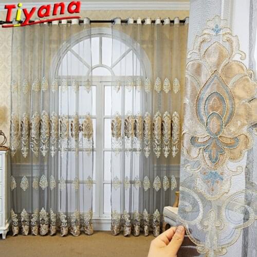European Luxury Embroidered Curtains for Living Room High-Quality Grey Patch Flannel Curtains for Bedroom Balcony#VT