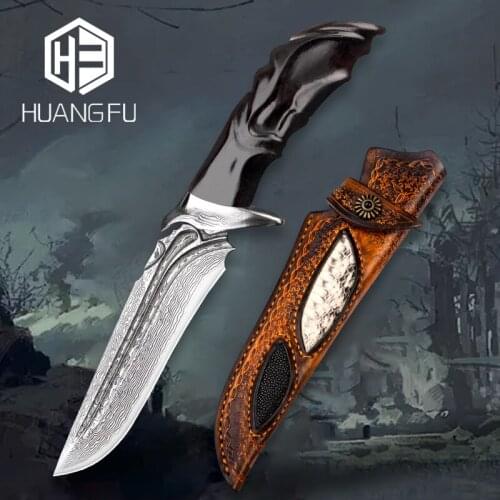 Guzheng Damascus Handmade Knife Collection Fixed Blade Knife Army Military Knife Wilderness Survival Hunting Knife Cutting Tool
