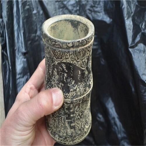 Chinese Old Jade Pen Container Ornaments Sculpture Of Ancient Characters And Patterns