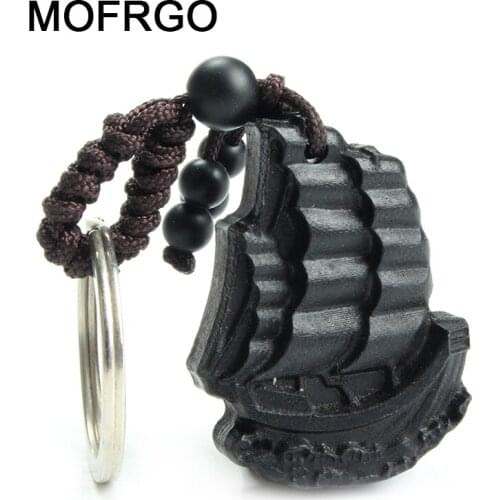 Chinese Traditional Wood Products Safe Lucky Treasure Ebony Wishing You Every Success Sailboat Car Key Ring Pendant Keychain