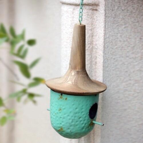 Metal wood handmade vintage bird house decor