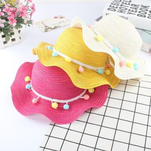 Fashion Summer Colorful Tassel Balls Kids Straw Hats Children Beach Cap Baby Photography Props Baby Girl Hat Sun Visor Caps