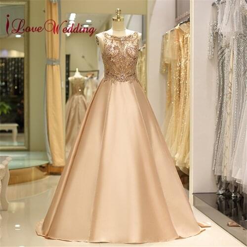 Fashion New Design Scoop Collar Heavy Beaded A Line Satin Custom made Formal Evening Dresses Long for Party 53718