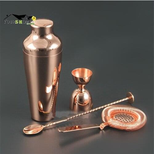Cocktail Shaker Bar Set Copper Gold Plated Shaker Barware Set - 4 Pieces Bartender Kit Barware