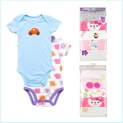 The New Pure Cotton Cartoon Short Sleeves Triangle Conjoined Boys and girls Baby Clothes Wholesale 5 pieces of packaging