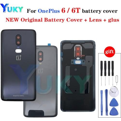Original Glass For OnePlus 6 6T Back Battery Cover Door Rear Glass Oneplus 6 Battery Cover 1+6T Housing Case + Camera Lens