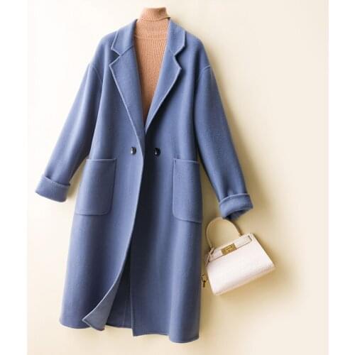 Autumn Pure Wool Jacket Female Fashion Plus Size Double-Sided Woolen Overcoat Women Mid-Length Loose Woolan Windbreaker Ladies