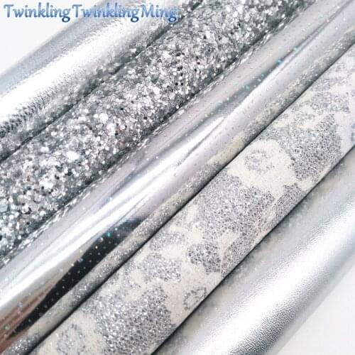 SILVER Chunky Glitter Canvas Sheet, 8"x11" Glitter Sheets, Mirror Litchi Faux Leather Sheet For Hair Bow & Earring Fabric XM068