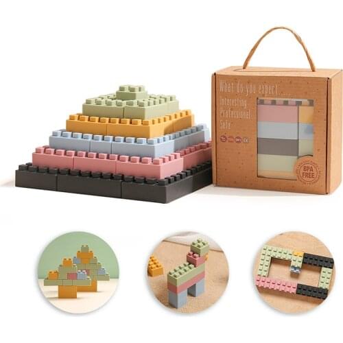 Silicone Toy Build Block Colorful Stacking Jenga Blocks Toys Food Grade Material Kids Blocks Educational Montessori Toys