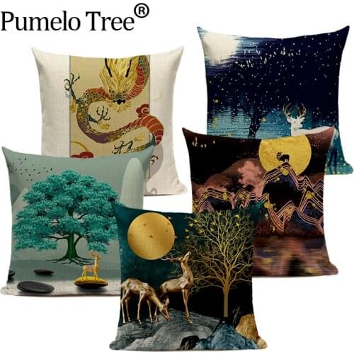 Nordic Deer Pillowcase Decor Dragon Red-crowned Crane Cushion Cover for Sofa Animal Home Car Throw Pillow Case 45x45cm Almofadas