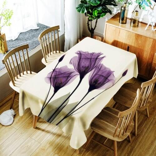 Home Tulips Flowers Table Cloth Print Waterproof Oilproof Home Rectangular Party Table Cover Party Decoration Round Tablecloth