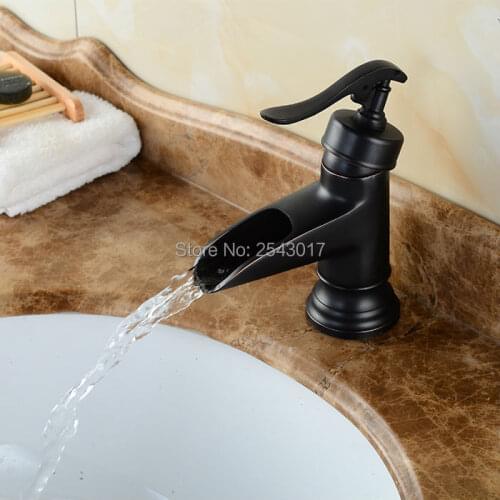 European Basin Faucets Bathroom Waterfall Mixer Taps Hot and Cold Water Copper Bronze Single Handle Vessel Sink Taps ZR295