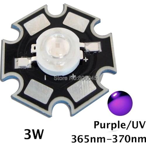 10pcs 3W UV/Ultra Violet High Power LED Emitter with 20mm Star Platine Heatsink,365-370nm,380-385nm,395-400nm,420-425nm