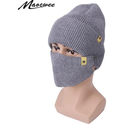 Unisex Mask Ear Protection Beanies Hat Winter Autumn Mask Outdoor Warm Wool Knitted Hood Mask Two-piece Se