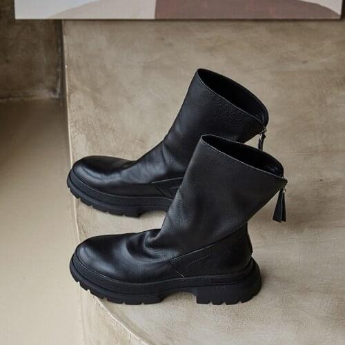 SKLFGXZY Women Boots Genuine Leather Short Boots Women Leisure Fashion Runway Show Women Shoes Winter Boots Size 34-40