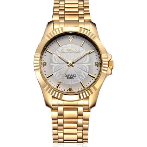 Womens Watch Fashion Quartz Wristwatch Luxury Golden Case Stainless Steel Watch Diameter 41mm