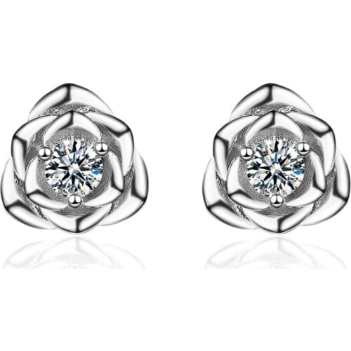 925 Silver Needle Modern Womens Stud Earrings 2021 Wedding Jewelry Gifts Elegant Rose Fashion Zircon Womens Stud Earrings