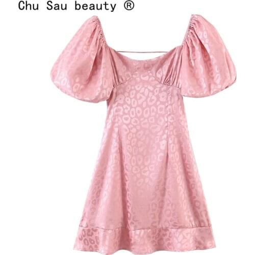 New Fashion Summer Party Style Leopard Print Mini Dress Women Sexy Backless Puff Sleeve Dresses Female Vestido De Moda