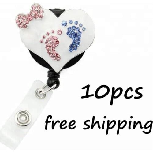 10 pieces/lot free shipping heart foot retractable nurse ID badge reel
