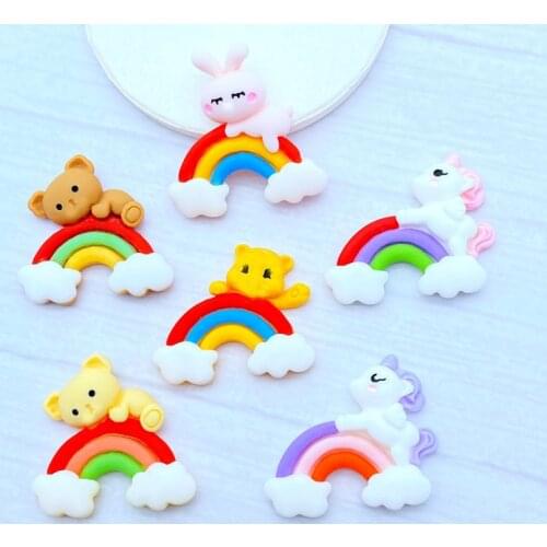 10Pcs New Resin Cute Mixed Cartoon Rainbow Animal Flat Back Scrapbooking Hair Bow Center Embellishments DIY Accessories L14