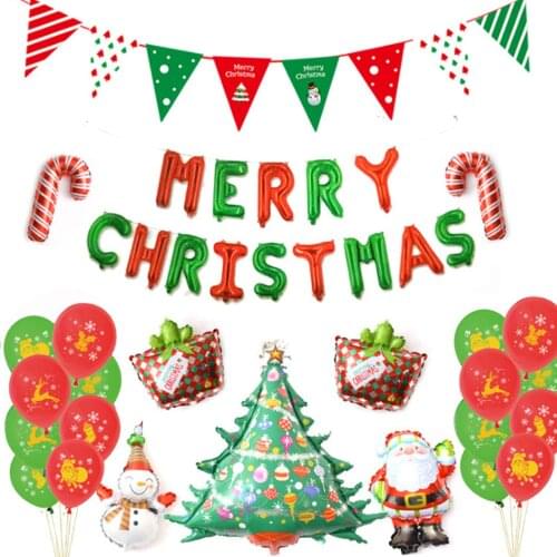 25pcs Christmas Tree Balloon Package Santa Claus Printed Balloon Merry Christmas Letter Balloon Party Decoration